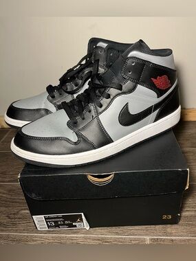Nike Air Jordan 1 Mid Shadow 2021 Black Grey Red 554724-096 Men's US 13